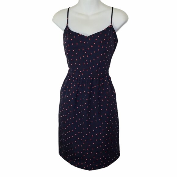 💕 Navy J.Crew Pink Polka Dot Dress - Picture 1 of 8
